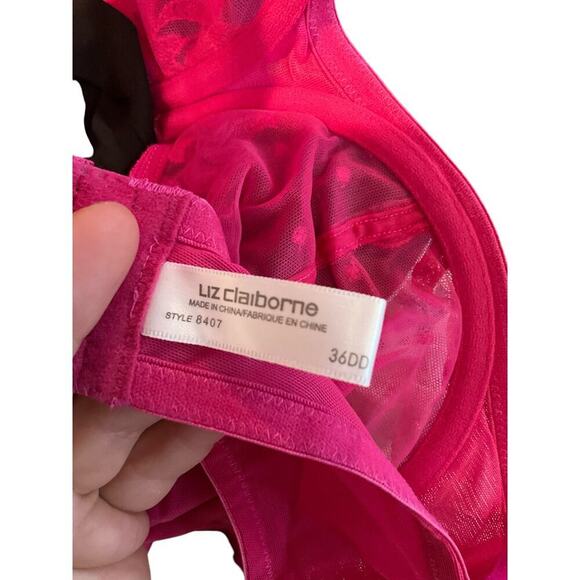 Liz Claiborne Full Support Underwire Bra Lace Embroidered Red Womens Sz 36DD NEW - Picture 3 of 4